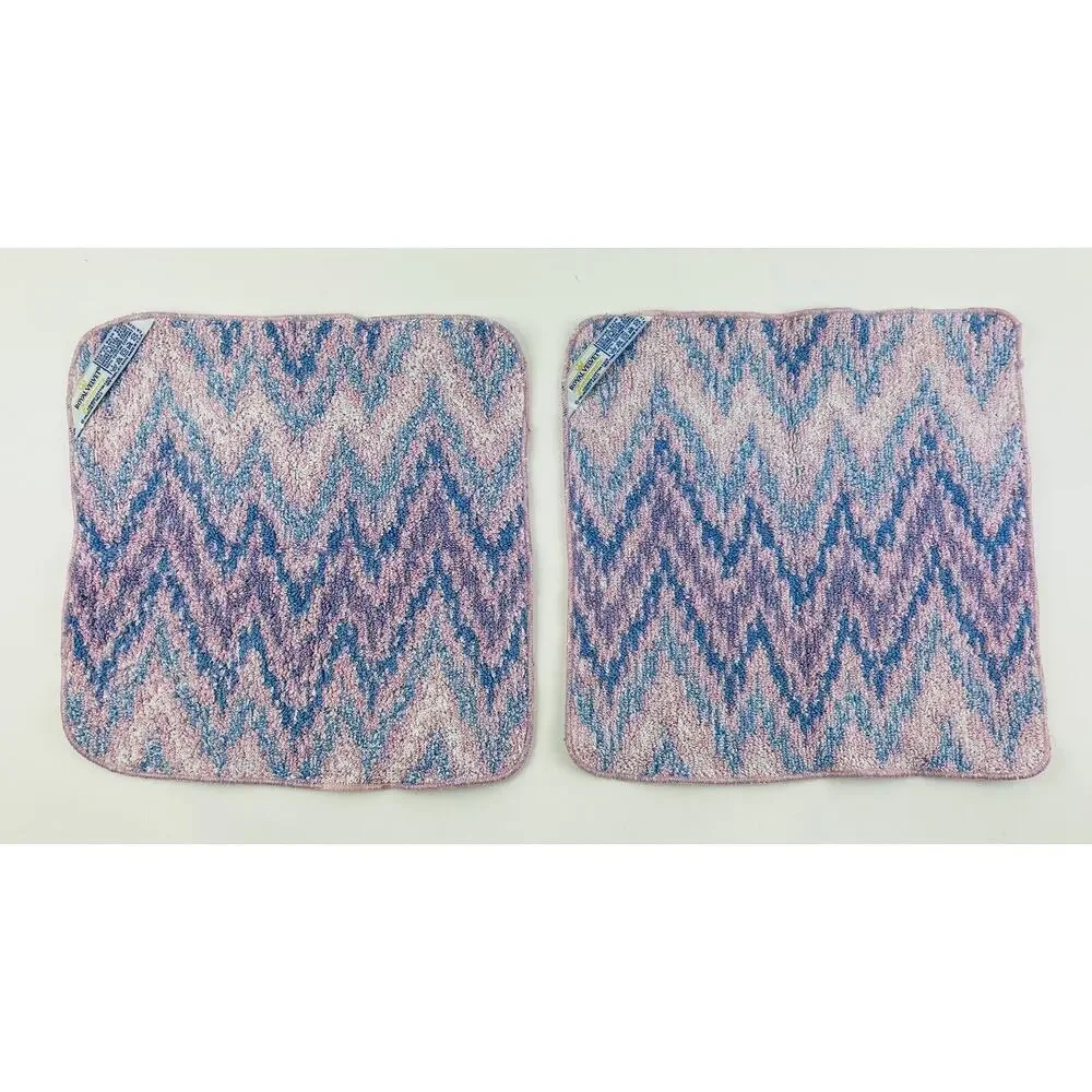 2 Vintage Royal velvet Fieldcrest washcloths rags Pastel pink blue Waves Zig zag